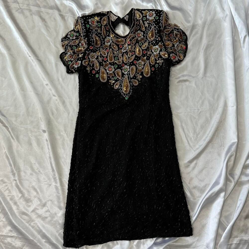 80s Silk Beaded Dress